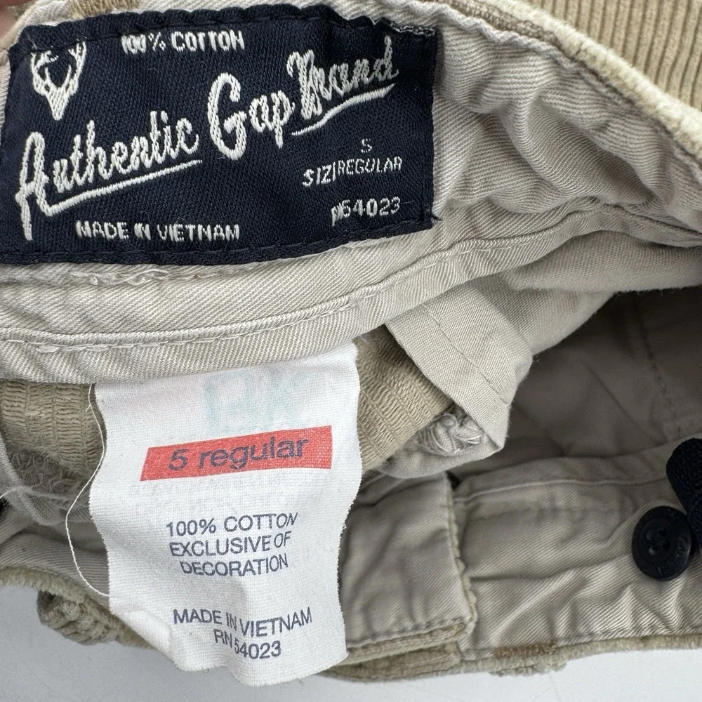 Vintage Gap Kids Corduroy Pants Boys Sz 5 Khaki Wide Wale Y2K Baggy Adj Waist